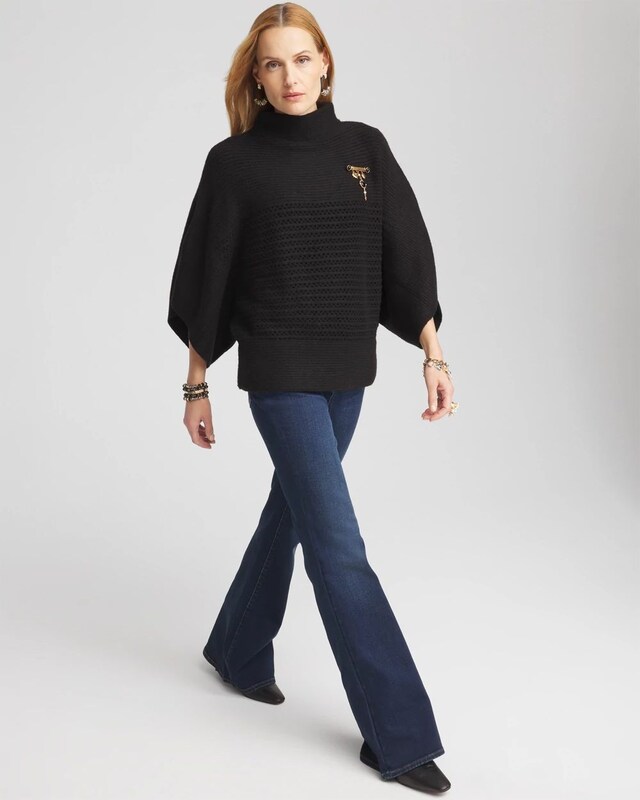 Mock Neck Dolman Sleeve Sweater Poncho - image 2